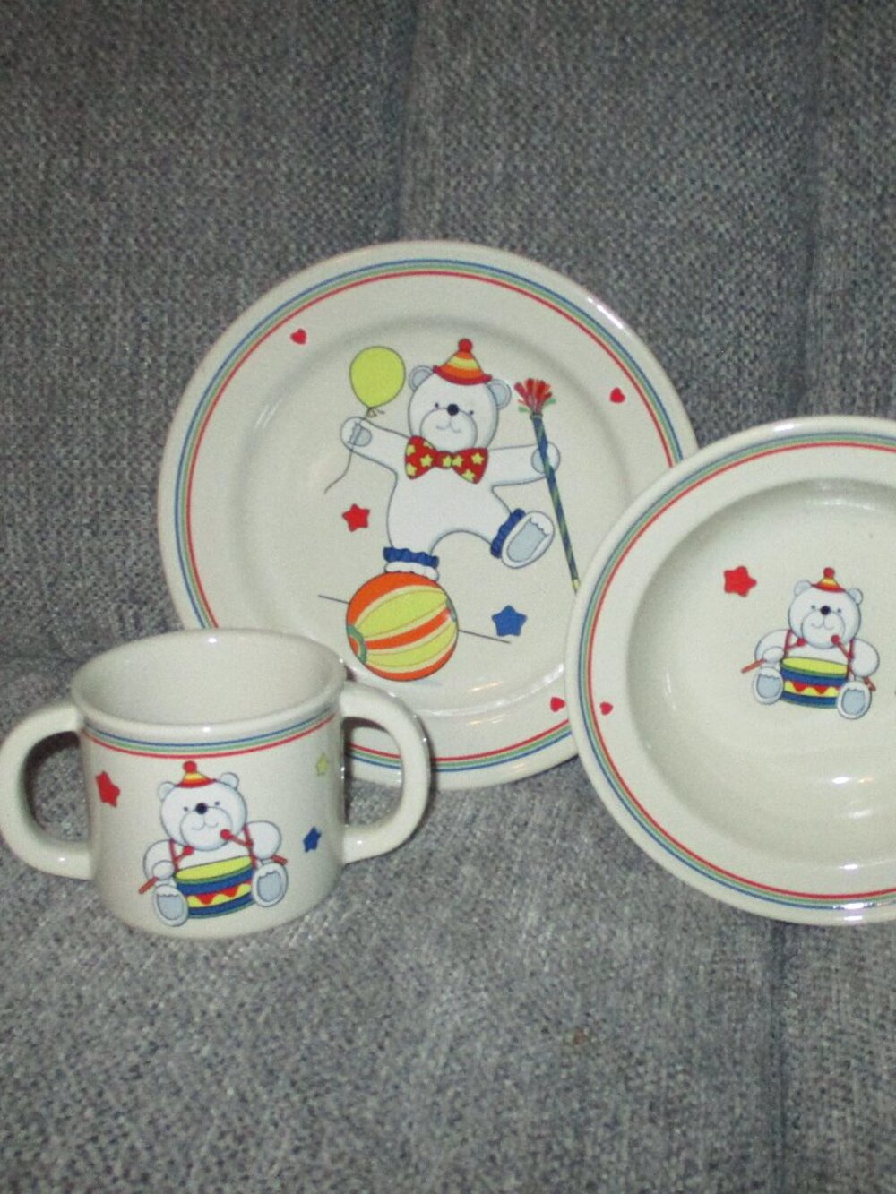 EPOCH Circus Bear 3 Piece Childrens Toddlers Set - 2 handle Mug, Plate, & Bowl